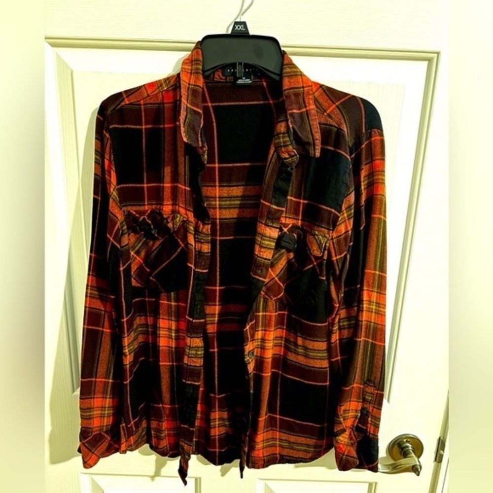 Sanctuary Women's Pink Plaid Boyfriend Button Up Size M